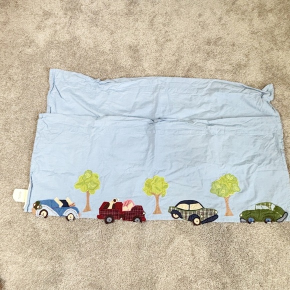 POTTERY BARN KIDS Set Of 2 Blue Car Appliqué Curtain Valance Lined 44” X 18” - Picture 1 of 8